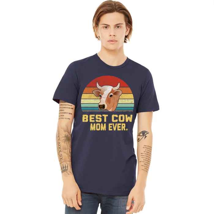 Vintage Best Cow Mom Ever Long Premium T-Shirt