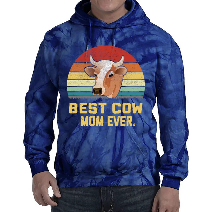 Vintage Best Cow Mom Ever Long Tie Dye Hoodie