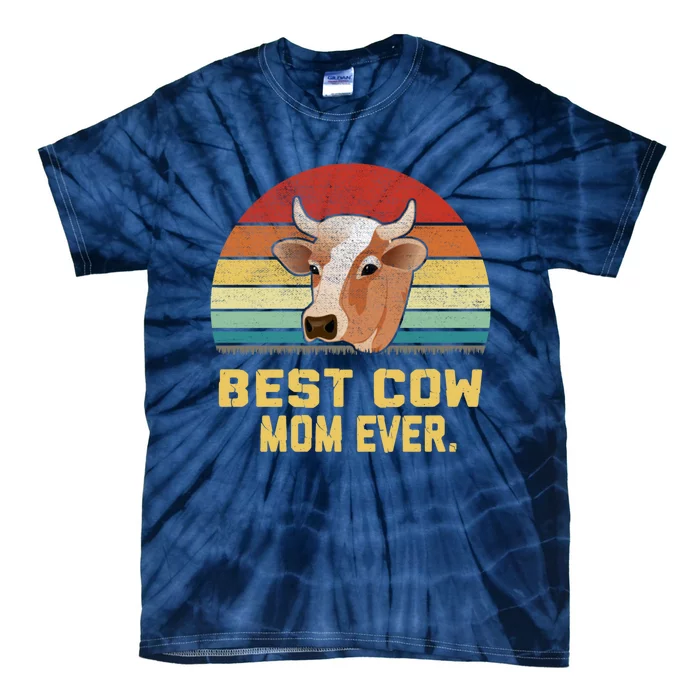 Vintage Best Cow Mom Ever Long Tie-Dye T-Shirt