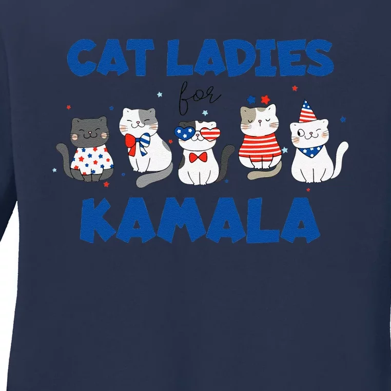 Vote Blue Cat Ladies For Kamala 2024 Presidential Election Ladies Long Sleeve Shirt