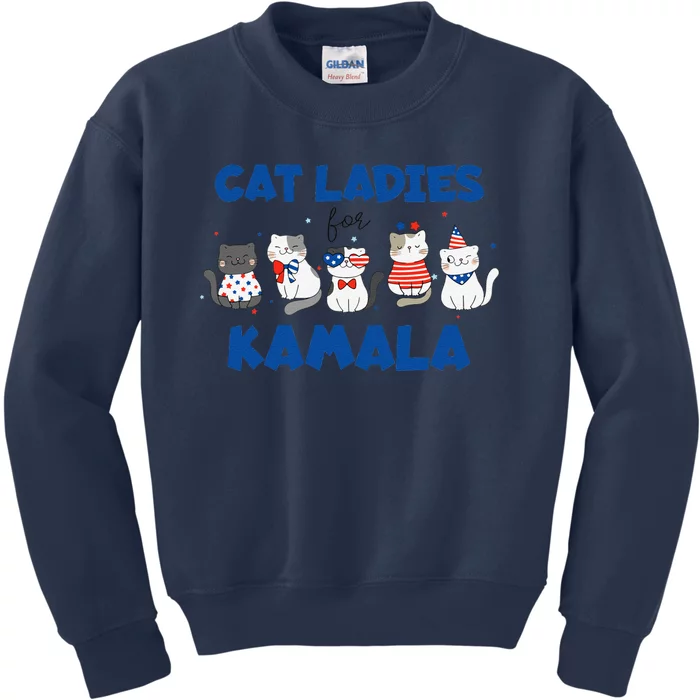 Vote Blue Cat Ladies For Kamala 2024 Presidential Election Kids Sweatshirt