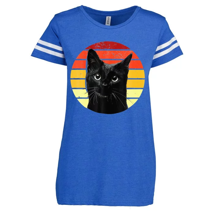 Vintage Black Cat Retro Style Cats Lover Gifts Kitten Lover Enza Ladies Jersey Football T-Shirt