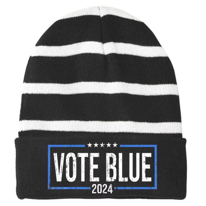 Vote Blue Democrats 2024 Presidential Election Political Striped Beanie with Solid Band