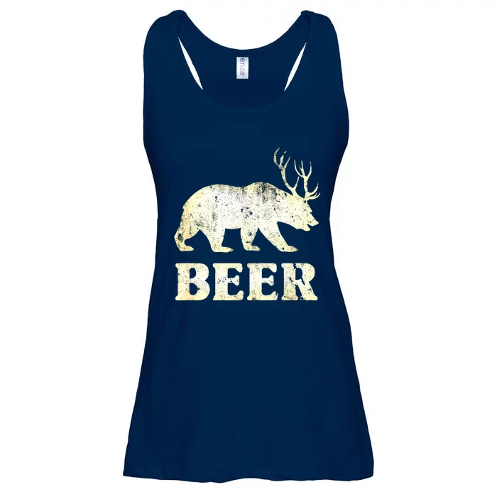 Vintage Bear Deer Funny Beer Ladies Essential Flowy Tank