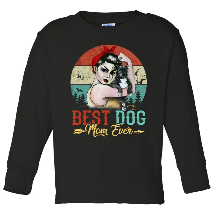 Vintage Best Dog Mom Ever Toddler Long Sleeve Shirt