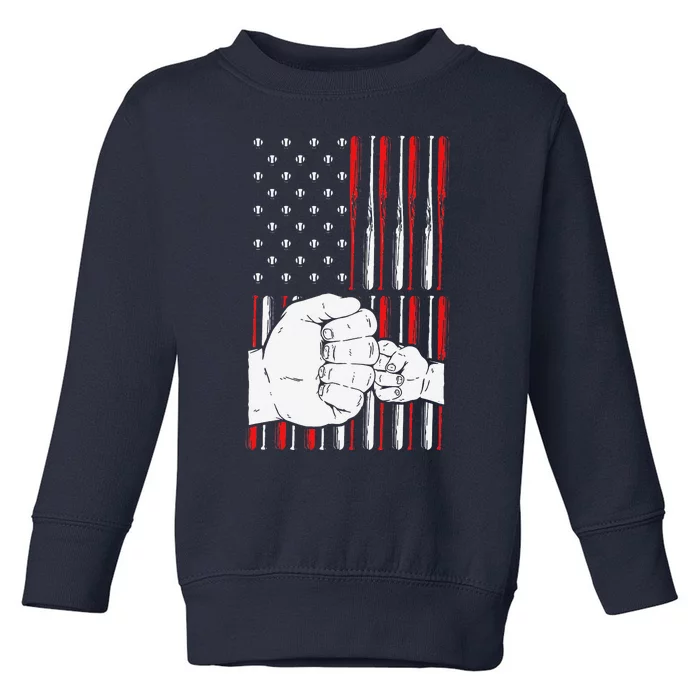 Vintage Baseball Dad And Son American Flag Patriot Father Toddler Sweatshirt