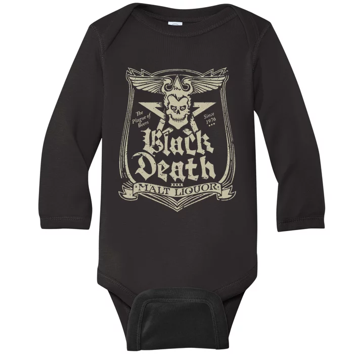 Vintage Black Death 70s Skull Malt Liquor Baby Long Sleeve Bodysuit