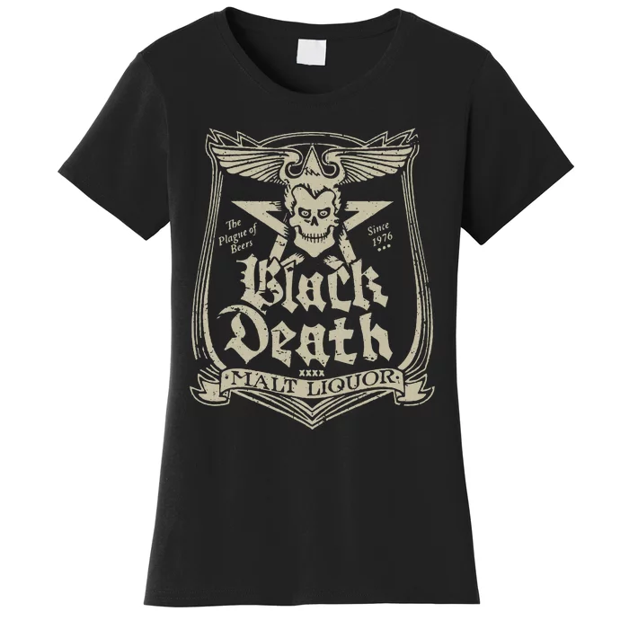 Vintage Black Death 70s Skull Malt Liquor Women's T-Shirt