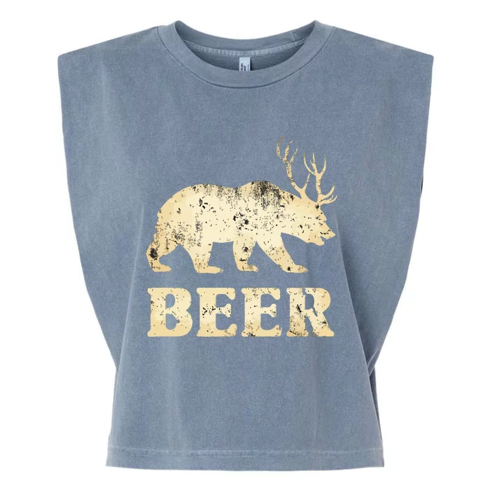 Vintage Bear Deer Funny Beer Garment-Dyed Women's Muscle Tee