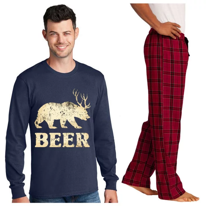 Vintage Bear Deer Funny Beer Long Sleeve Pajama Set