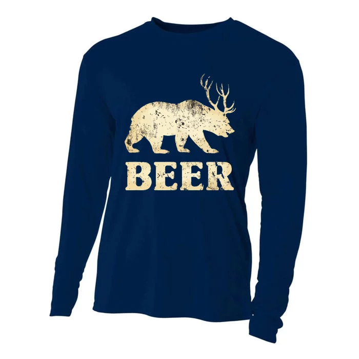 Vintage Bear Deer Funny Beer Cooling Performance Long Sleeve Crew