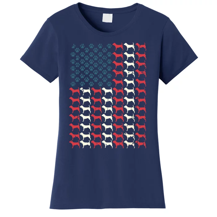 Vintage Beagle Dog Paw As American Flag Funny Owner Women's T-Shirt