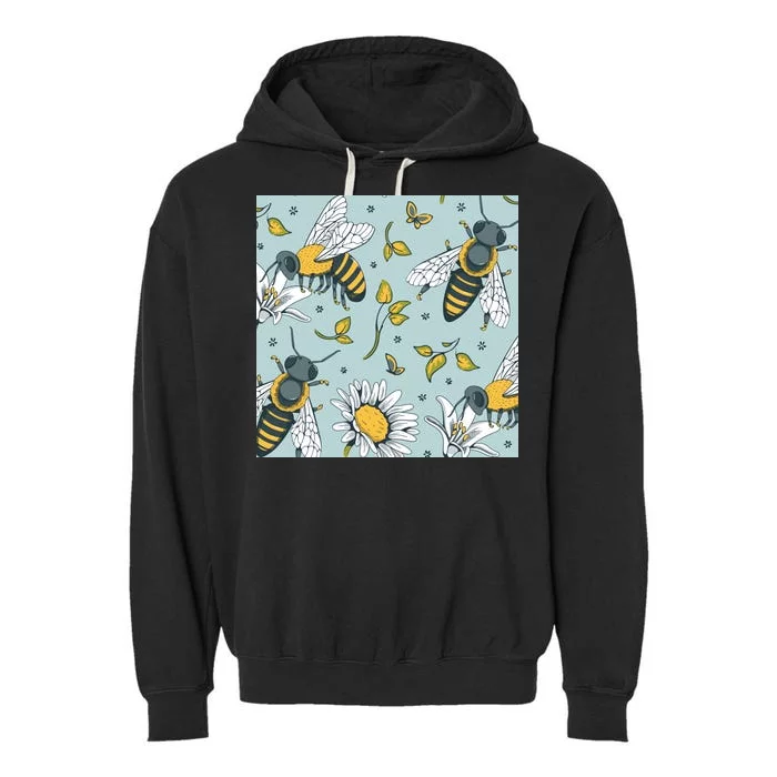 Vintage Bees Daisy Floral Garment-Dyed Fleece Hoodie