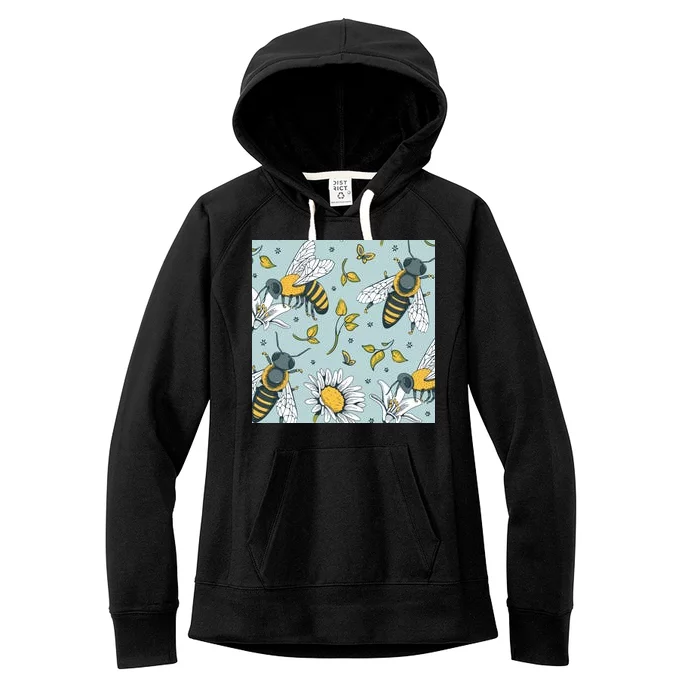 Vintage Bees Daisy Floral Women's Fleece Hoodie