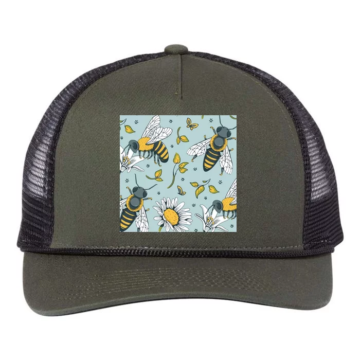 Vintage Bees Daisy Floral Retro Rope Trucker Hat Cap