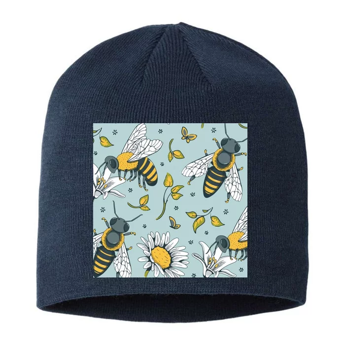 Vintage Bees Daisy Floral 8 1/2in Sustainable Knit Beanie