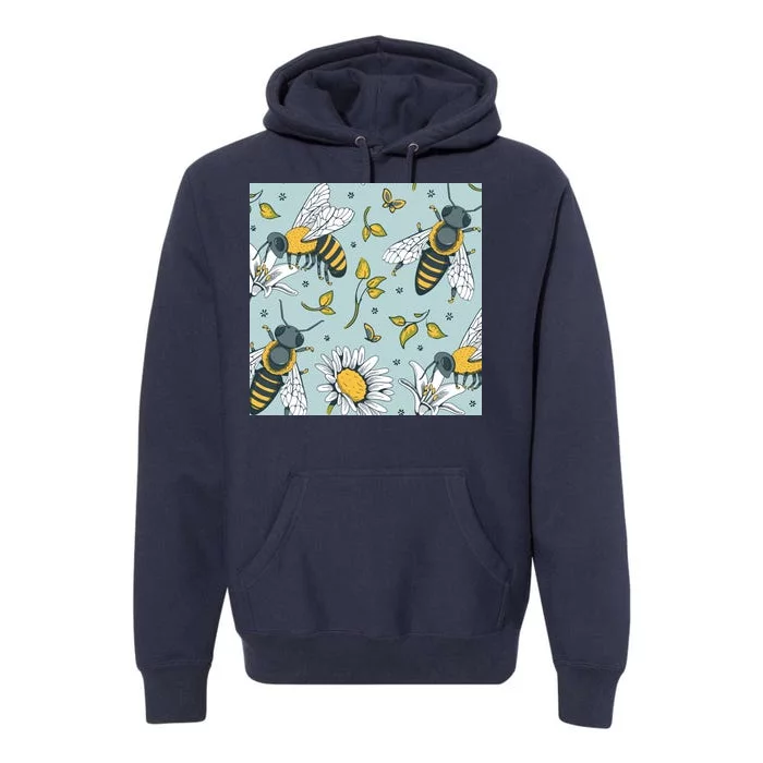 Vintage Bees Daisy Floral Premium Hoodie