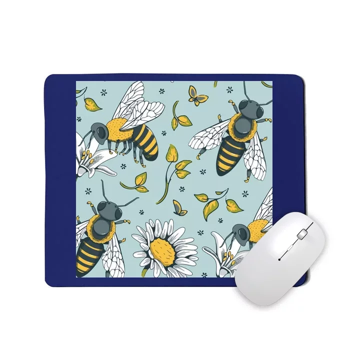 Vintage Bees Daisy Floral Mousepad