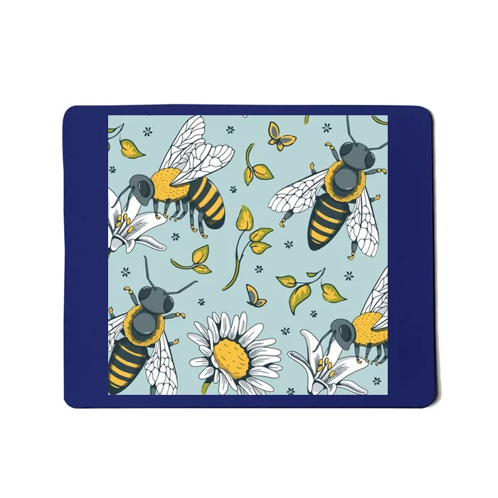 Vintage Bees Daisy Floral Mousepad