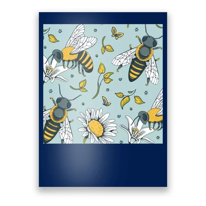 Vintage Bees Daisy Floral Poster