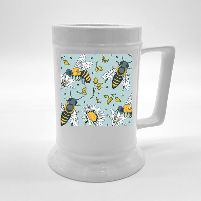 Vintage Bees Daisy Floral Front & Back Beer Stein