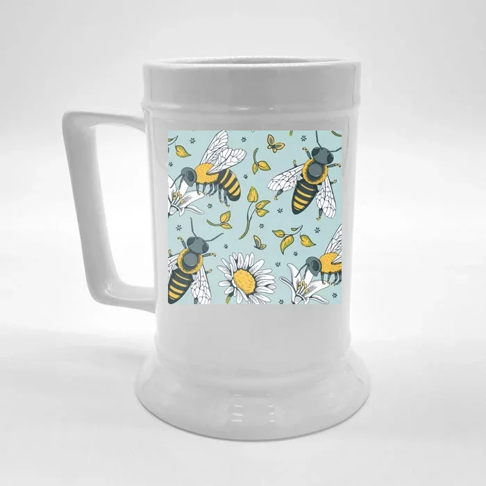 Vintage Bees Daisy Floral Front & Back Beer Stein