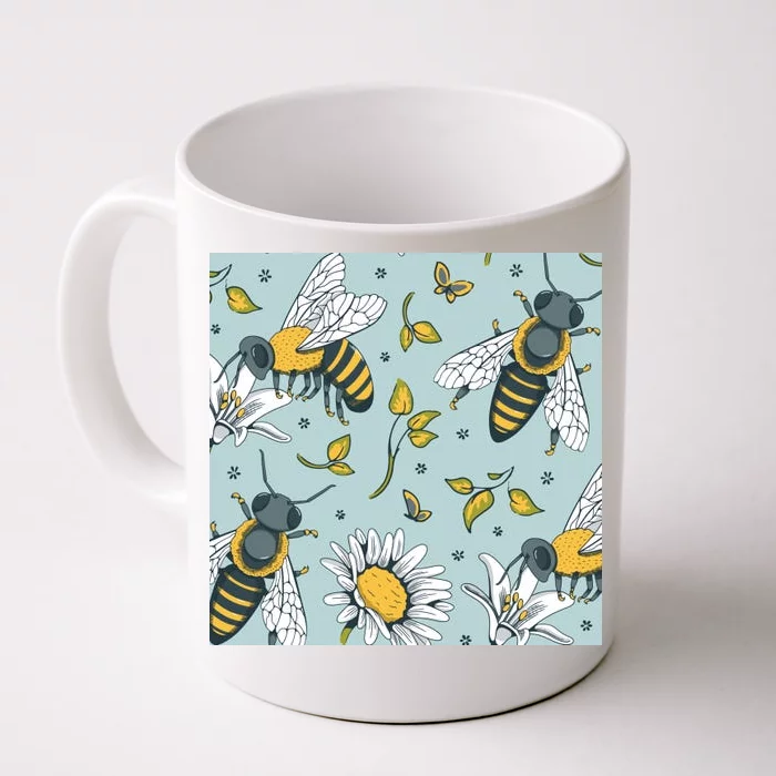 Vintage Bees Daisy Floral Front & Back Coffee Mug