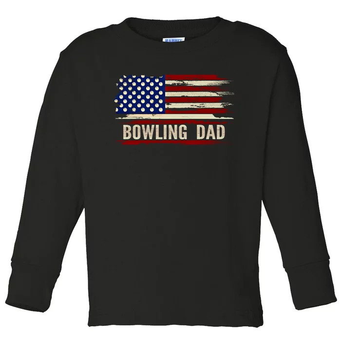 Vintage Bowling Dad American Usa Flag Bowler/Bowl Gift Toddler Long Sleeve Shirt