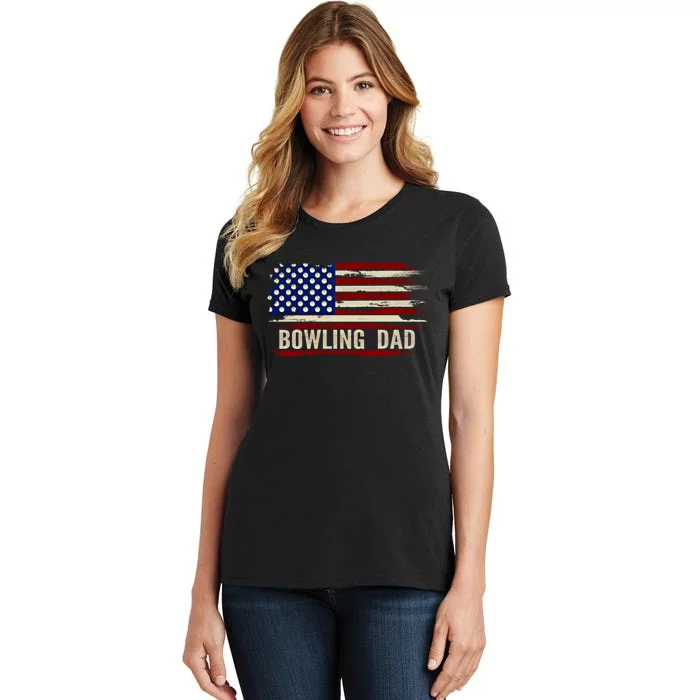 Vintage Bowling Dad American Usa Flag Bowler/Bowl Gift Women's T-Shirt