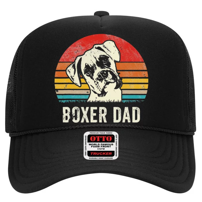 Vintage Boxer Dad Ever Daddy Gifts Dog Dad Father High Crown Mesh Trucker Hat