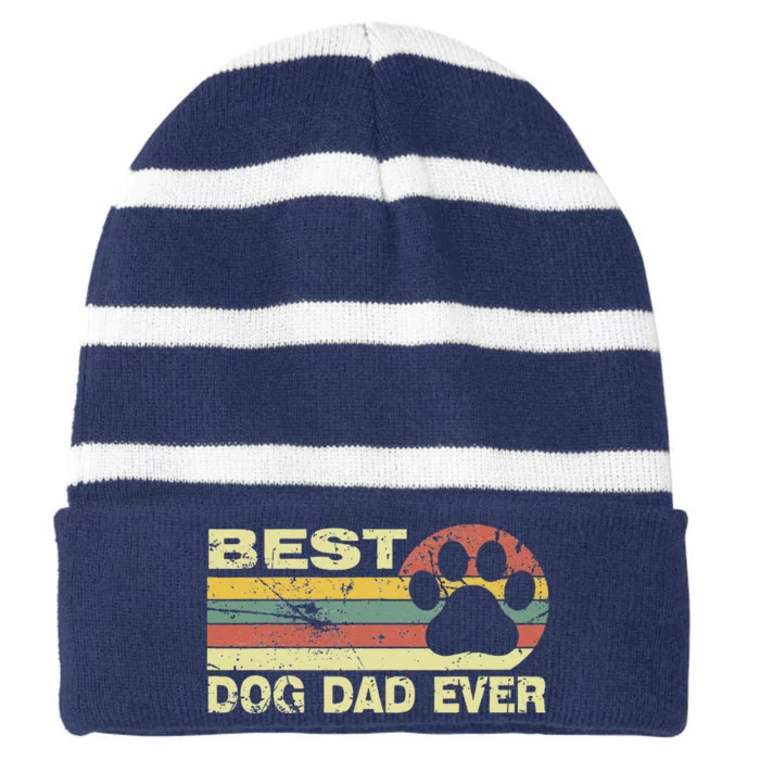 Vintage Best Dog Dad Ever Cool Fathers Day Retro Striped Beanie with Solid Band