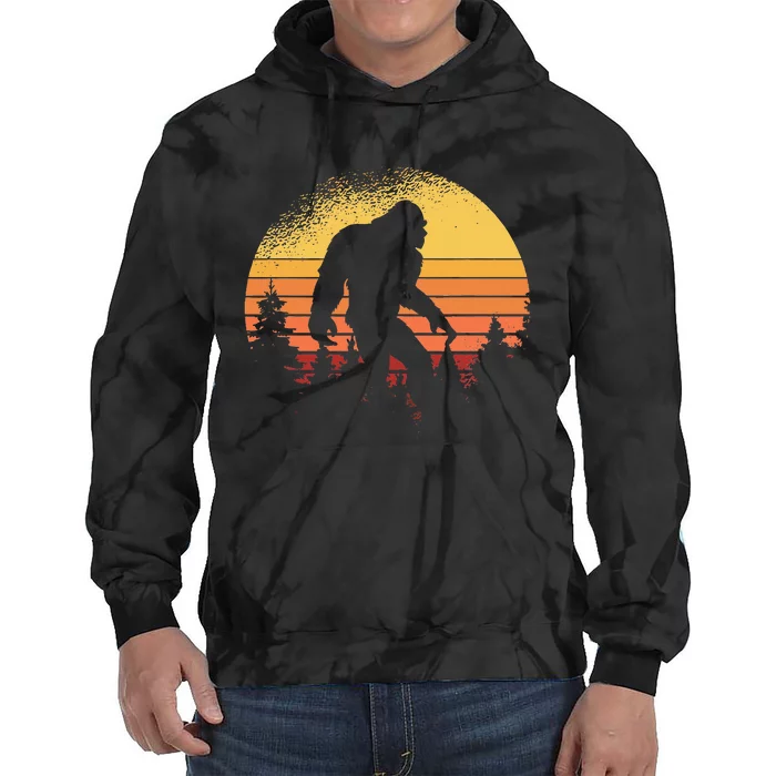 Vintage Bigfoot Enthusiast Seeker Silhouette Cryptid Gift Tie Dye Hoodie