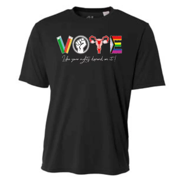 Vote Book Fist Uterus Lgtbq Flag Retro P.R.O Choice Liberal Cooling Performance Crew T-Shirt