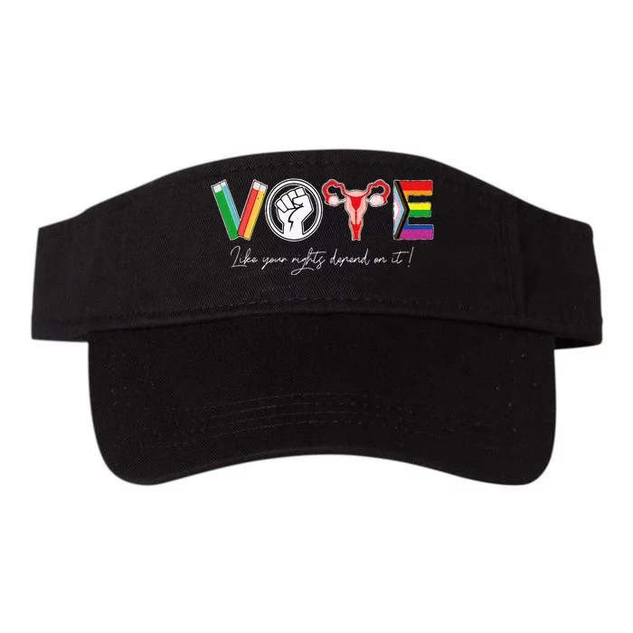 Vote Book Fist Uterus Lgtbq Flag Retro P.R.O Choice Liberal Valucap Bio-Washed Visor