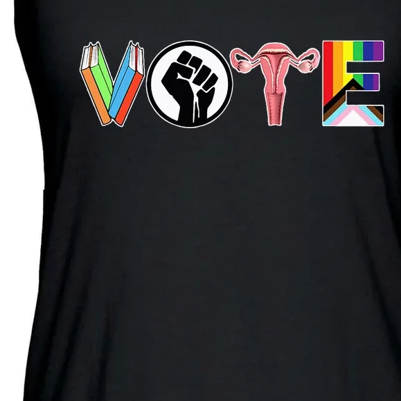 Vote Books Fist Ovaries Lgtbq Ladies Essential Flowy Tank