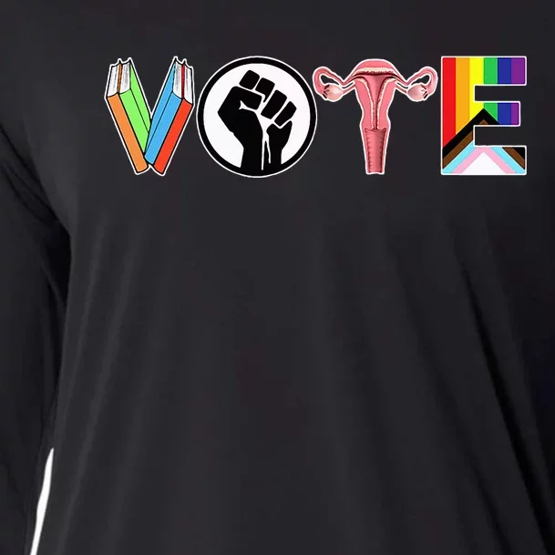 Vote Books Fist Ovaries Lgtbq Cooling Performance Long Sleeve Crew