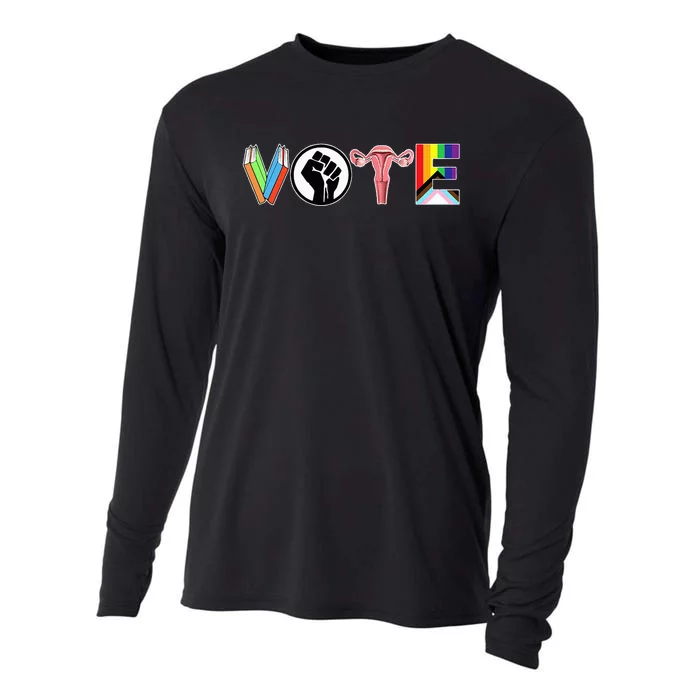 Vote Books Fist Ovaries Lgtbq Cooling Performance Long Sleeve Crew