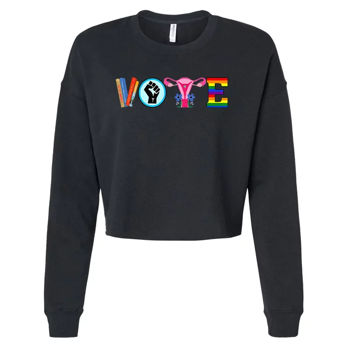 Vote Books Fist Ovaries Lgtbq Cropped Pullover Crew