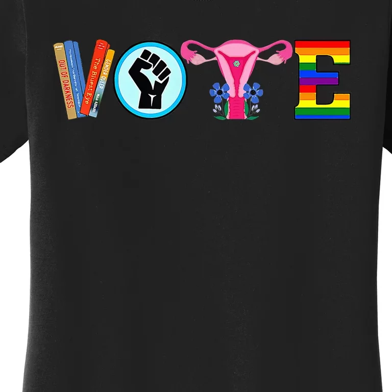 Vote Books Fist Ovaries Lgtbq Women's T-Shirt