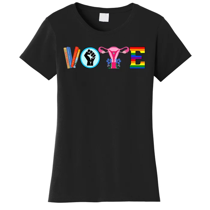 Vote Books Fist Ovaries Lgtbq Women's T-Shirt