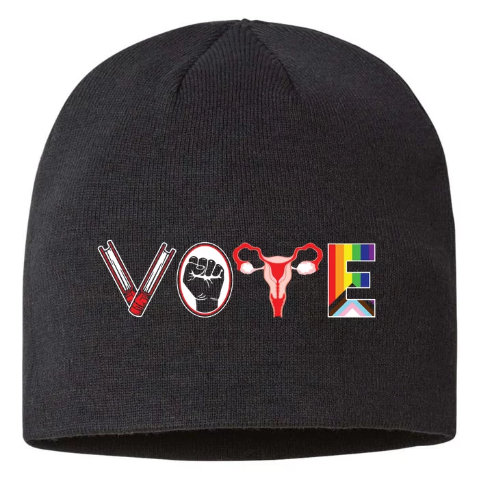 Vote Books Fist Ovaries Lgtbq Feminist Women 8 1/2in Sustainable Knit Beanie