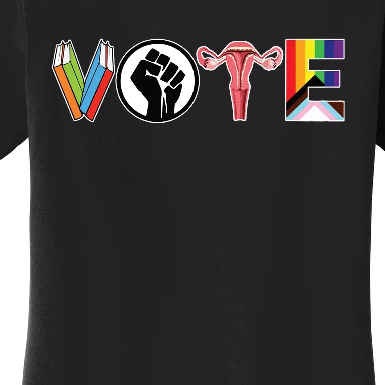 Vote Books Fist Ovaries Lgtbq Women's T-Shirt