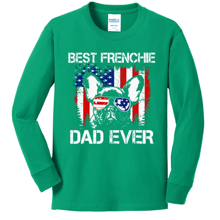 Vintage Best Frenchie Dad Ever US Flag Dog Dad Fathers Day Kids Long Sleeve Shirt