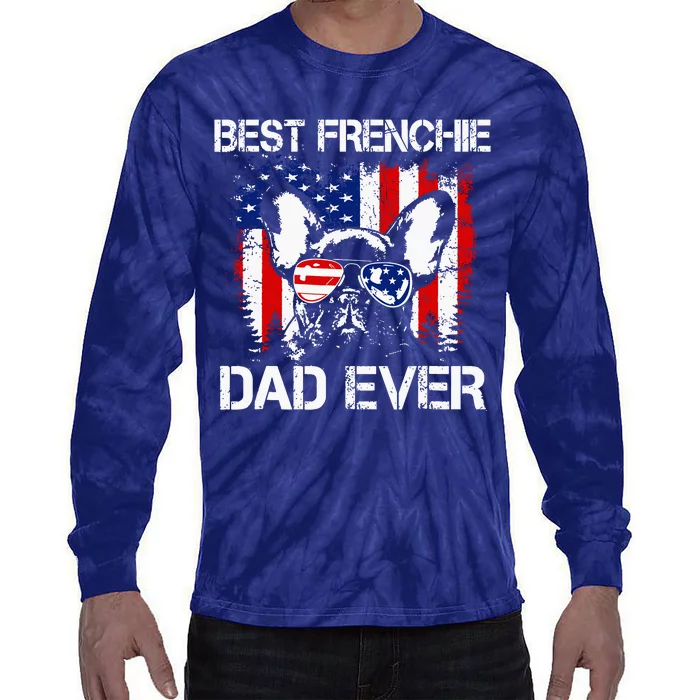 Vintage Best Frenchie Dad Ever US Flag Dog Dad Fathers Day Tie-Dye Long Sleeve Shirt