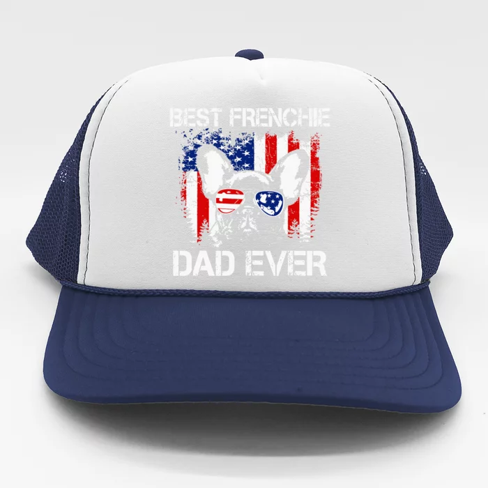 Vintage Best Frenchie Dad Ever US Flag Dog Dad Fathers Day Trucker Hat