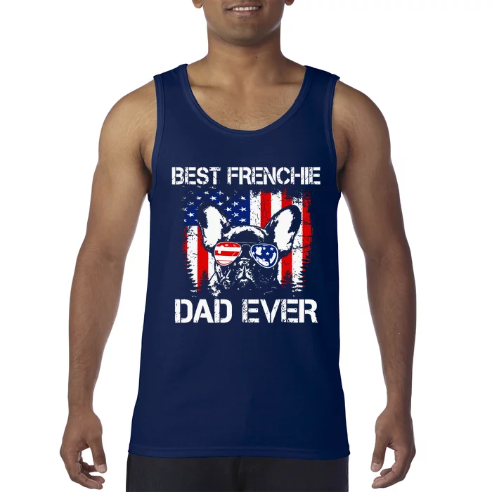 Vintage Best Frenchie Dad Ever US Flag Dog Dad Fathers Day Tank Top