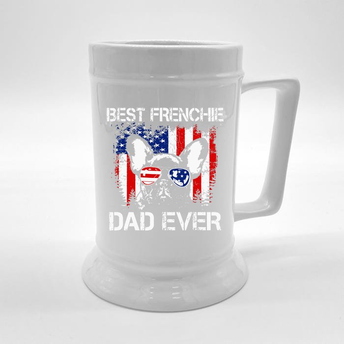 Vintage Best Frenchie Dad Ever US Flag Dog Dad Fathers Day Front & Back Beer Stein