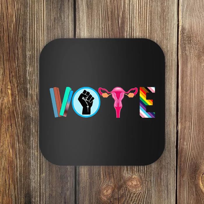 Vote Books Fist Ovaries Lgtbq Coaster