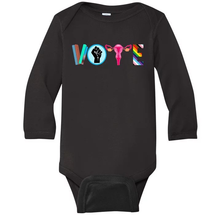 Vote Books Fist Ovaries Lgtbq Baby Long Sleeve Bodysuit