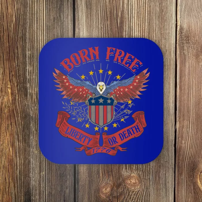 Vintage Born Free Eagle American Flag 1776 Fourth Of July Gift Coaster